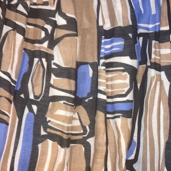 Nic + Zoe Sz 4 Retro Mod Blue Brown Black Pleated Silk Linen Cotton Blend Skirt - Picture 2 of 3